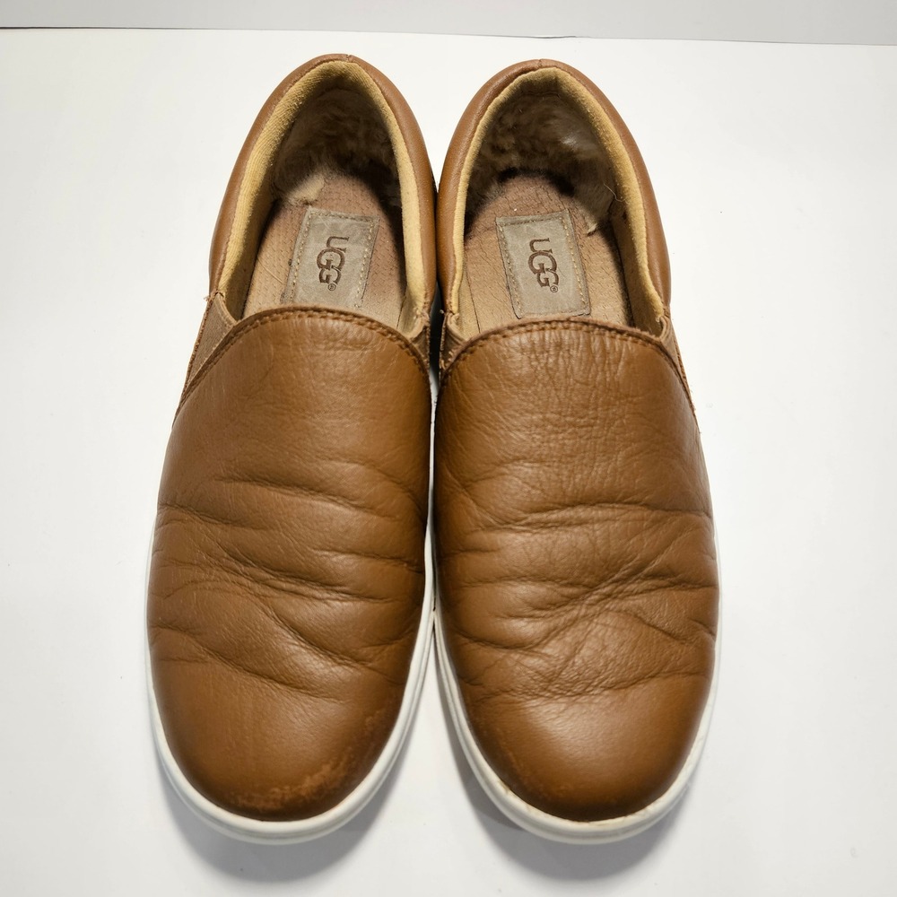 UGG Kitlyn Brown Pebbled Leather Slip On Sneakers Shearling Lined Womens 6 - Picture 10 of 13